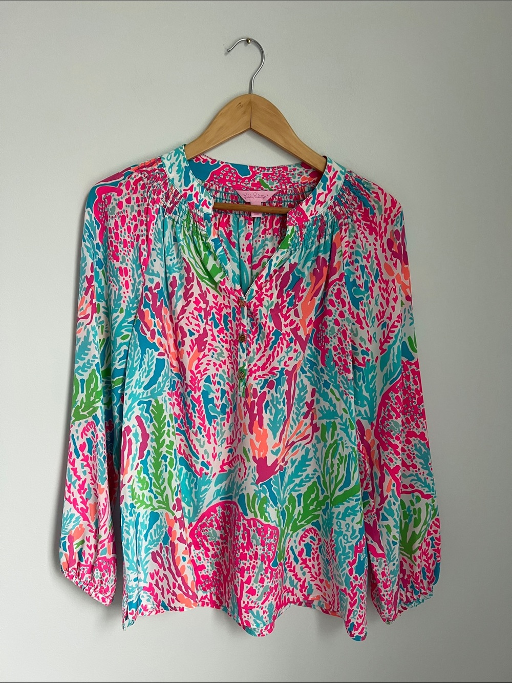 Lilly Pulitzer | Elsa 100% Silk Coral Reef Multi-Color Top Blouse #41773 Sz S
